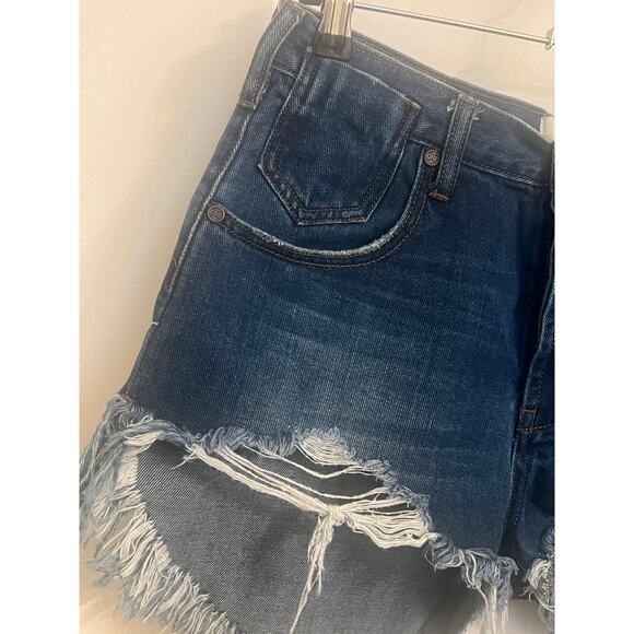 One Teaspoon Le Wolves Mid Length Denim Short 28 Indigo Wash Distressed Beachy - Picture 9 of 10